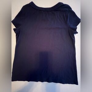 Talbots Petites Navy Blue Short Sleeve Braided Neckline Knit Top LP